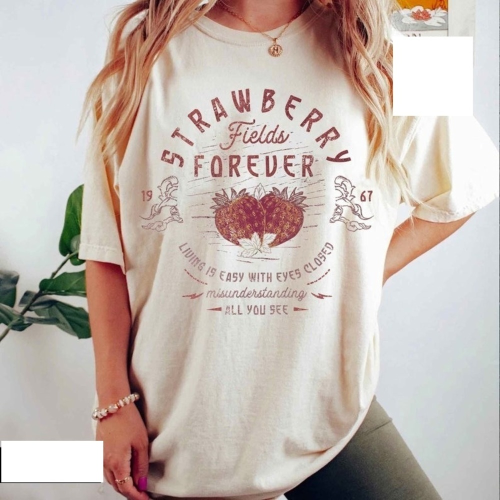 Old School Band Tee, Beatle Strawberry Fields Rock Band T-Shirt